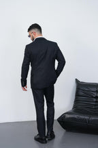 Dupont Erkek Çizgili Kruvaze Takım Elbise - Slim Fit 6 Drop Çift Yırtmaçlı