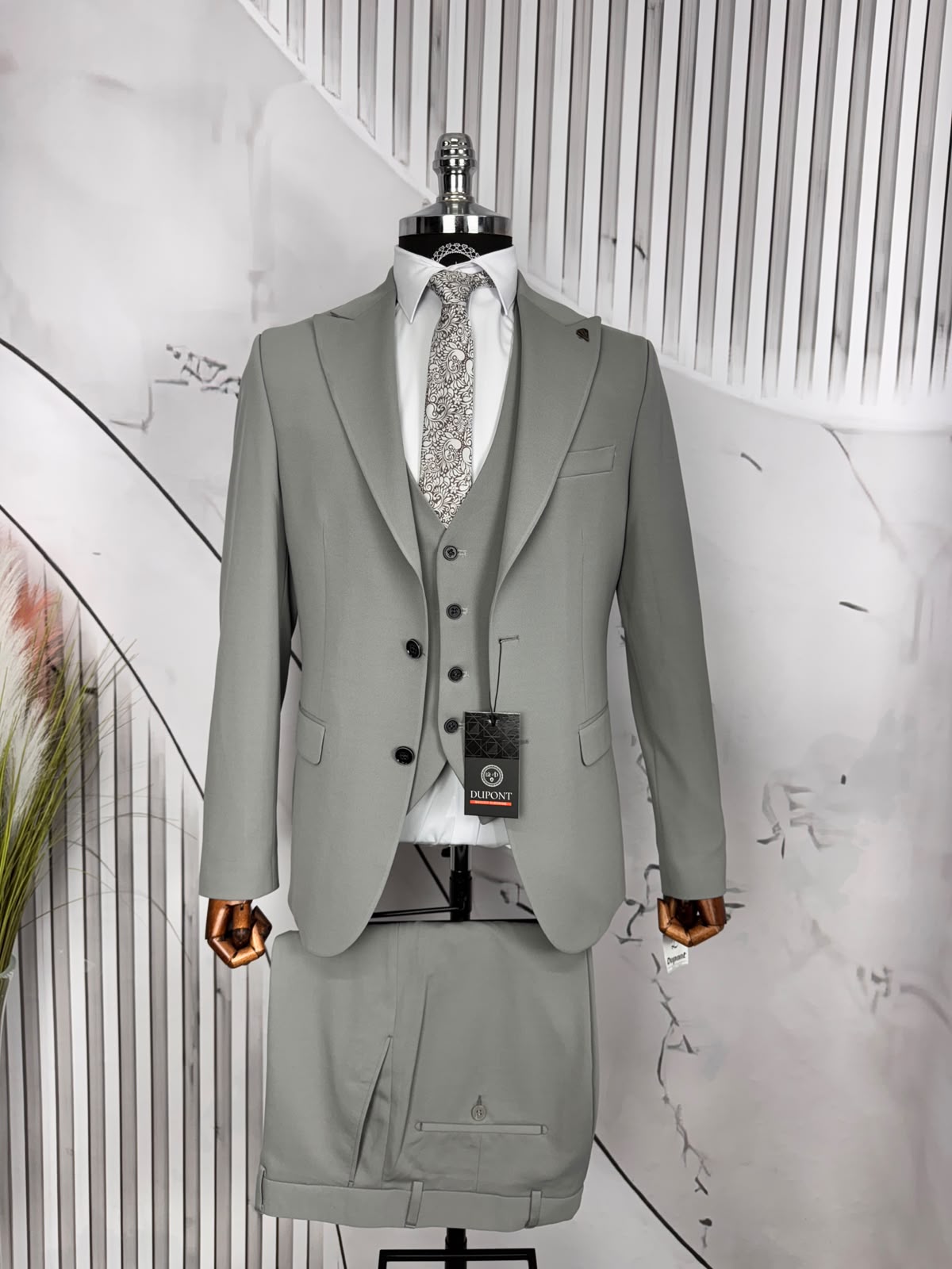 Dupont Slim Fit Yelekli Erkek Takım Elbise - Zara Kumaş Likralı