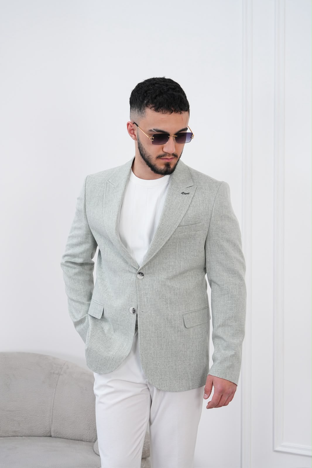 Dupont Keten Karışımlı Slim Fit Sivri Yaka Çift Düğme Tek Blazer Ceket