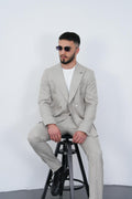 Dupont Erkek Çizgili Kruvaze Takım Elbise - Slim Fit 6 Drop Kırlangıç Yaka
