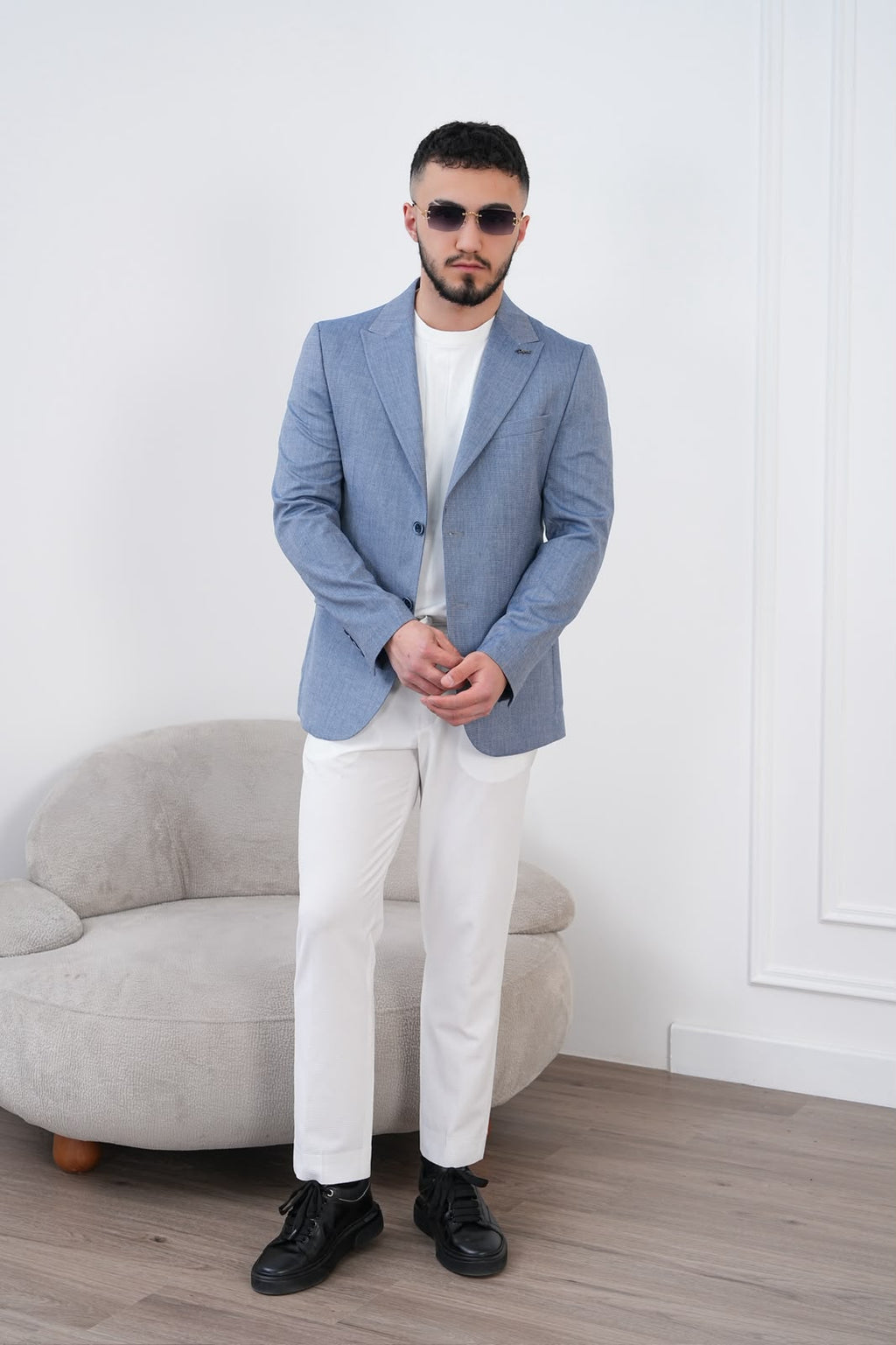 Dupont Keten Karışımlı Slim Fit Kırlangıç Yaka Çift Düğme Tek Blazer Ceket
