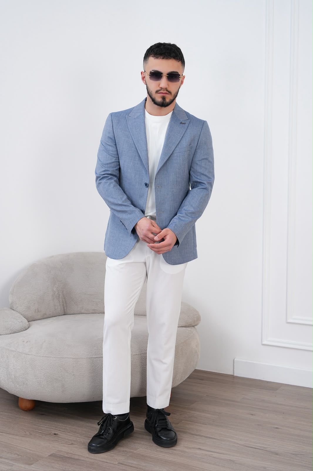 Dupont Keten Karışımlı Slim Fit Kırlangıç Yaka Çift Düğme Tek Blazer Ceket