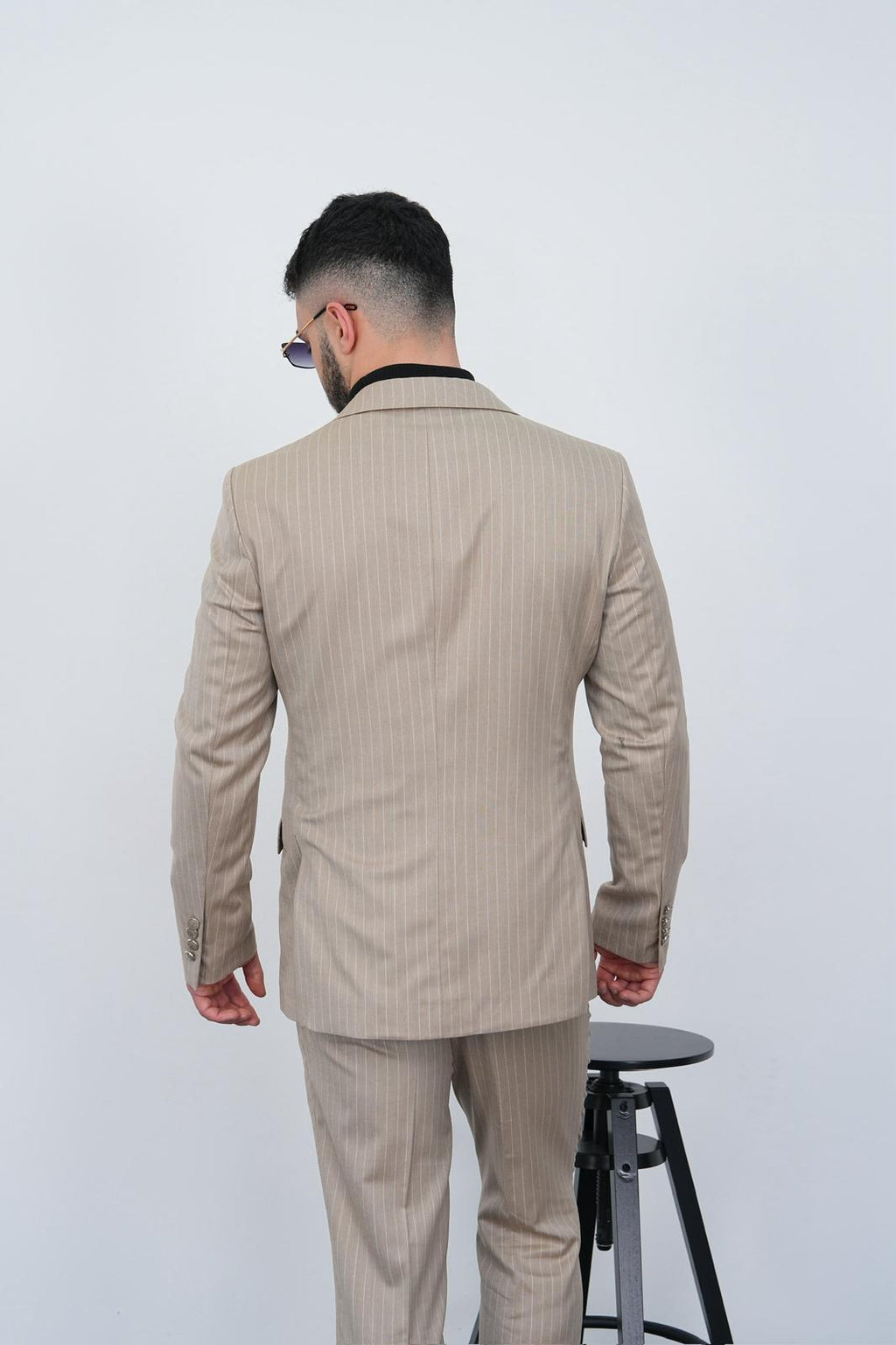 Dupont Erkek Çizgili Kruvaze Takım Elbise - Slim Fit 6 Drop Kırlangıç Yaka