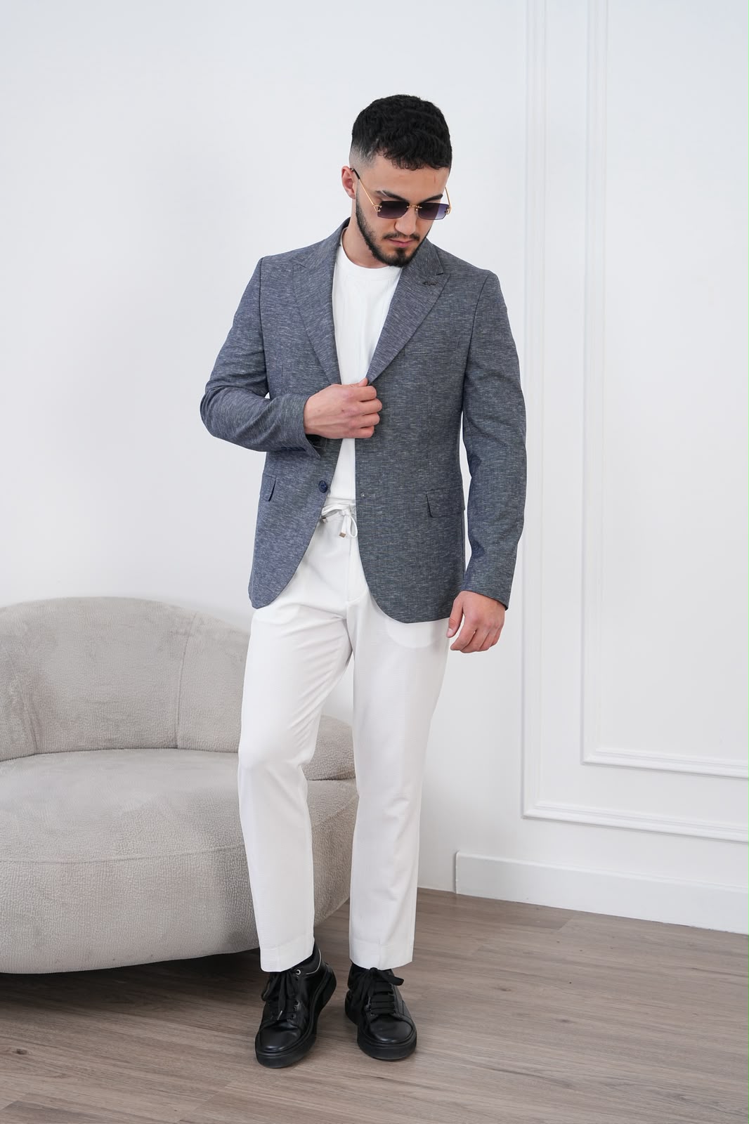 Dupont Keten Karışımlı Slim Fit Kırlangıç Yaka Çift Düğme Tek Blazer Ceket