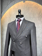 Dupont Erkek Çizgili Kruvaze Çift Yırtmaç 2'li Takım Elbise Slim Fit 6 Drop