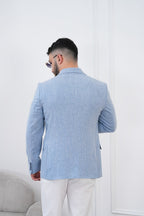 Dupont Keten Karışımlı Slim Fit Sivri Yaka Çift Düğme Tek Blazer Ceket