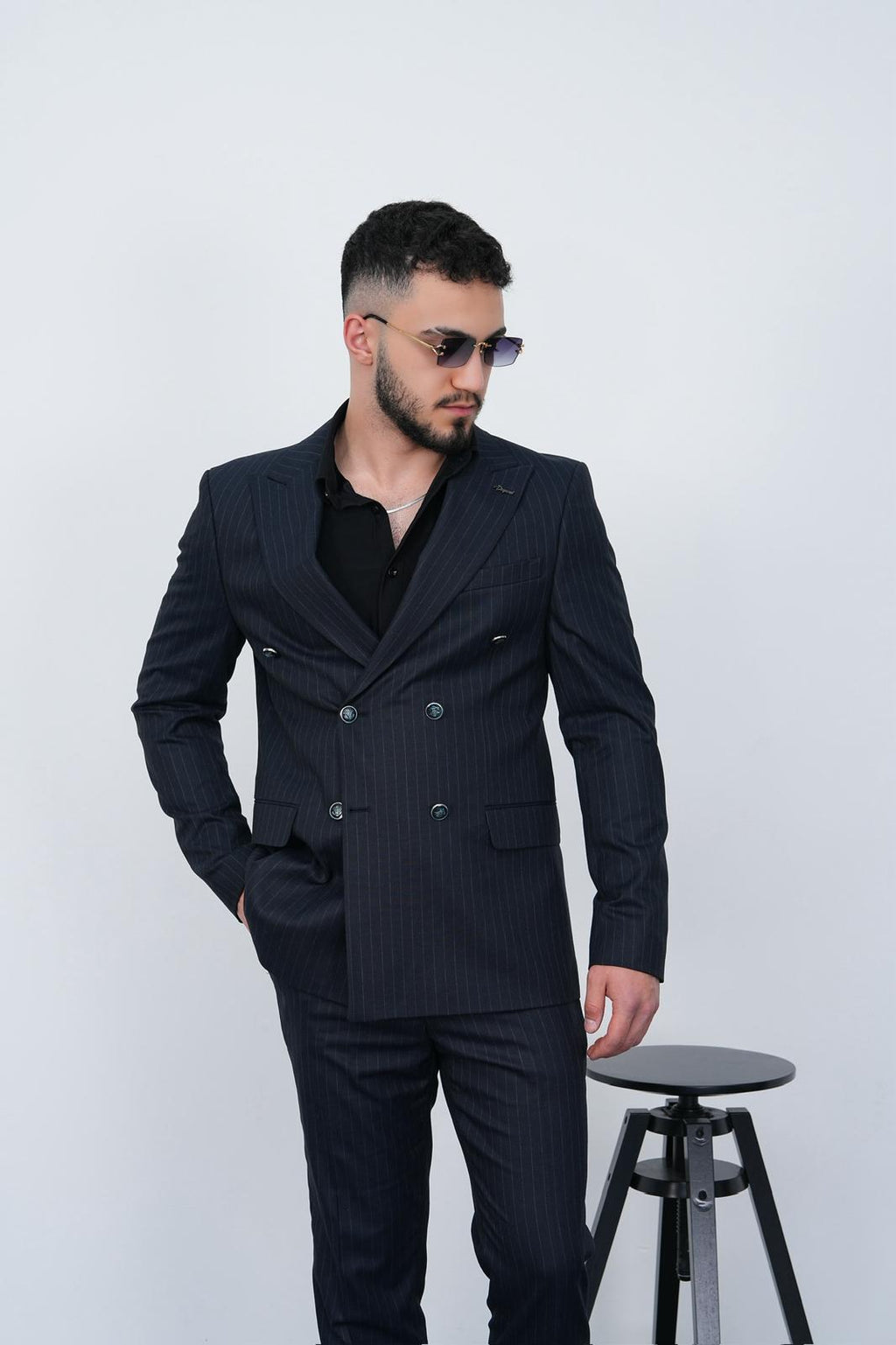 Dupont Erkek Çizgili Kruvaze Takım Elbise - Slim Fit 6 Drop Kırlangıç Yaka