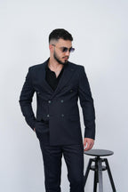 Dupont Erkek Çizgili Kruvaze Takım Elbise - Slim Fit 6 Drop Kırlangıç Yaka
