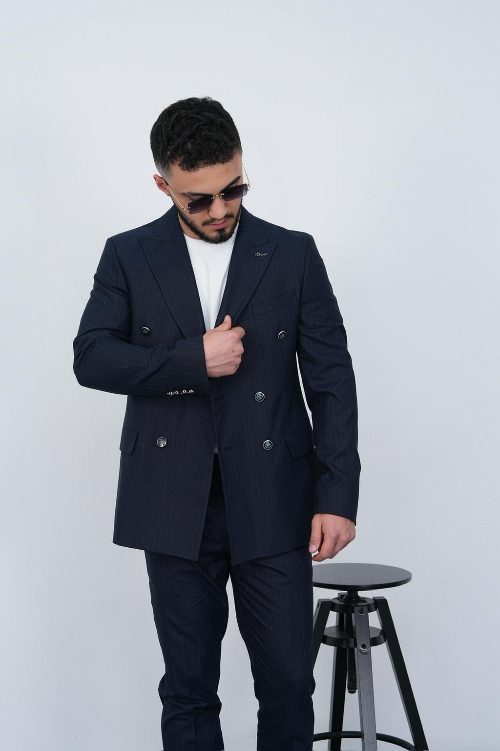 Dupont Erkek Çizgili Kruvaze Takım Elbise - Slim Fit 6 Drop Kırlangıç Yaka