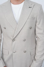 Dupont Erkek Çizgili Kruvaze Takım Elbise - Slim Fit 6 Drop Kırlangıç Yaka