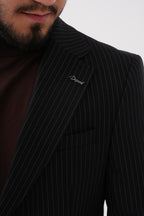 Dupont Çizgili Slim Fit 6 Drop Çift Düğme Çift Yırtmaç 2'li Takım Elbise