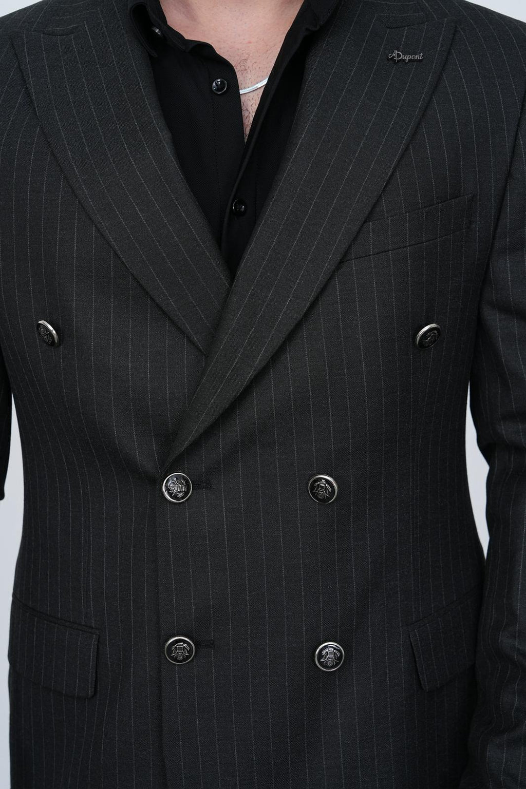 Dupont Erkek Çizgili Kruvaze Takım Elbise - Slim Fit 6 Drop Kırlangıç Yaka