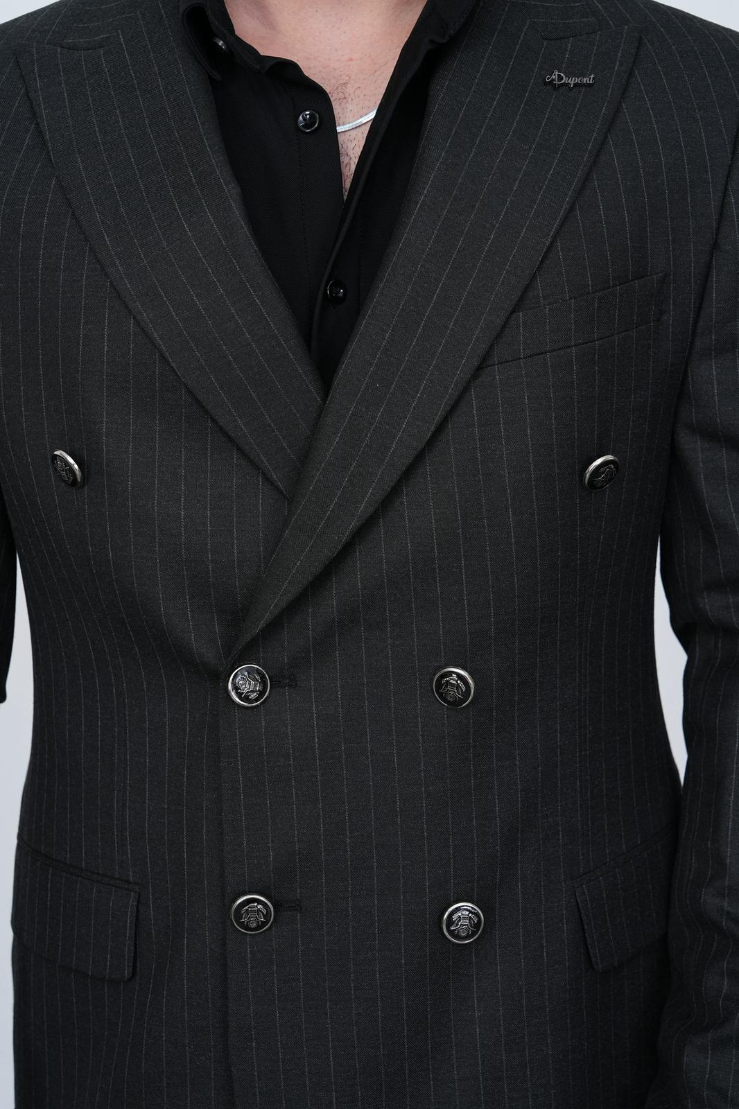Dupont Erkek Çizgili Kruvaze Takım Elbise - Slim Fit 6 Drop Kırlangıç Yaka