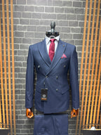 Dupont Erkek Çizgili Kruvaze Çift Yırtmaç 2'li Takım Elbise Slim Fit 6 Drop