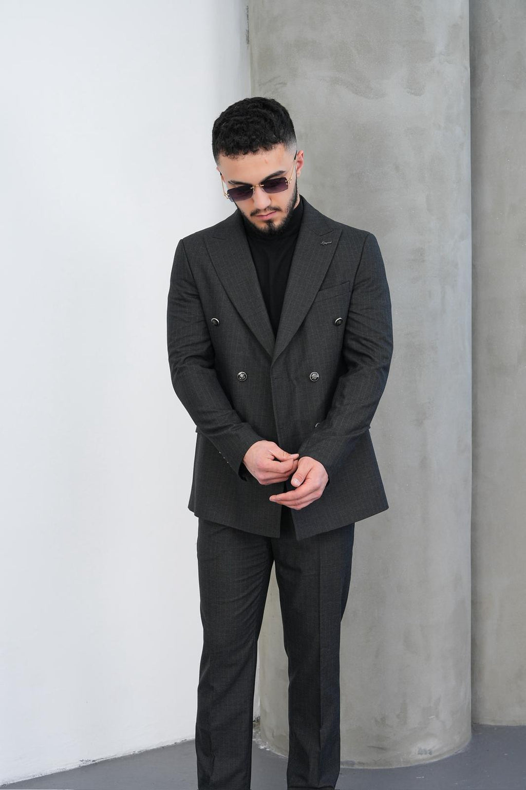 Dupont Erkek Çizgili Kruvaze Takım Elbise - Slim Fit 6 Drop Kırlangıç Yaka