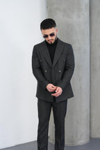 Dupont Erkek Çizgili Kruvaze Takım Elbise - Slim Fit 6 Drop Kırlangıç Yaka
