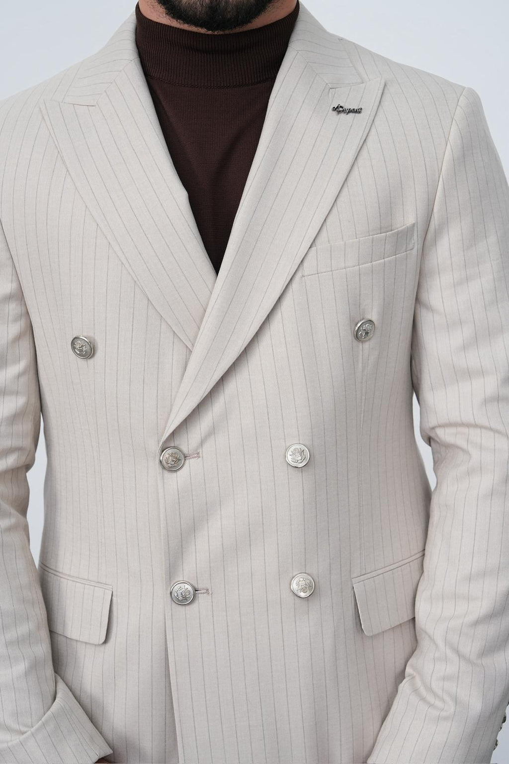 Dupont Erkek Çizgili Kruvaze Takım Elbise - Slim Fit 6 Drop Çift Yırtmaçlı