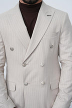 Dupont Erkek Çizgili Kruvaze Takım Elbise - Slim Fit 6 Drop Çift Yırtmaçlı