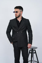 Dupont Erkek Çizgili Kruvaze Takım Elbise - Slim Fit 6 Drop Kırlangıç Yaka