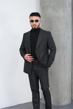 Dupont Erkek Çizgili Kruvaze Takım Elbise - Slim Fit 6 Drop Kırlangıç Yaka