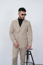 Dupont Erkek Çizgili Kruvaze Takım Elbise - Slim Fit 6 Drop Kırlangıç Yaka
