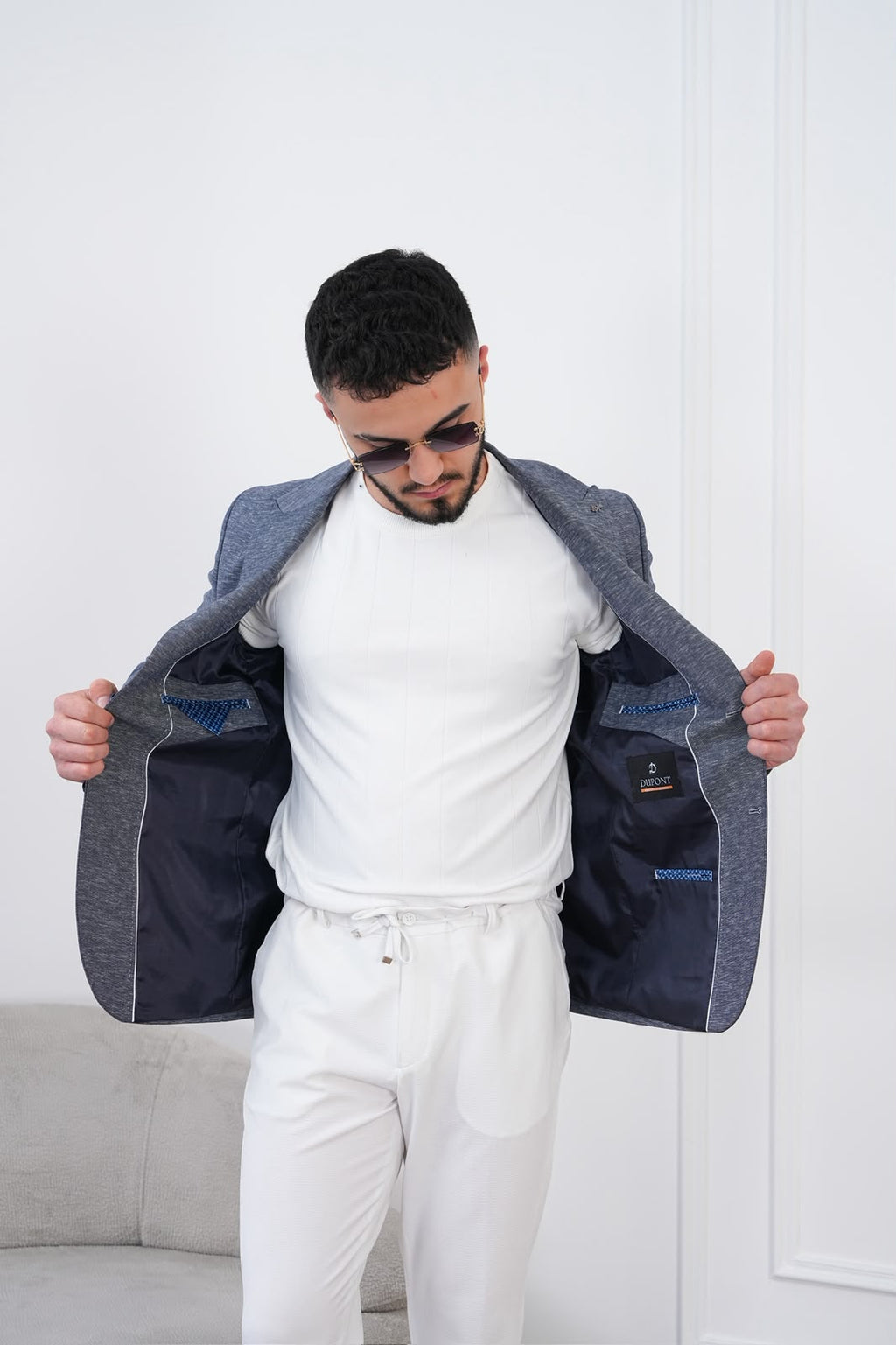 Dupont Keten Karışımlı Slim Fit Kırlangıç Yaka Çift Düğme Tek Blazer Ceket