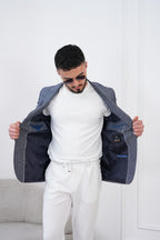 Dupont Keten Karışımlı Slim Fit Kırlangıç Yaka Çift Düğme Tek Blazer Ceket