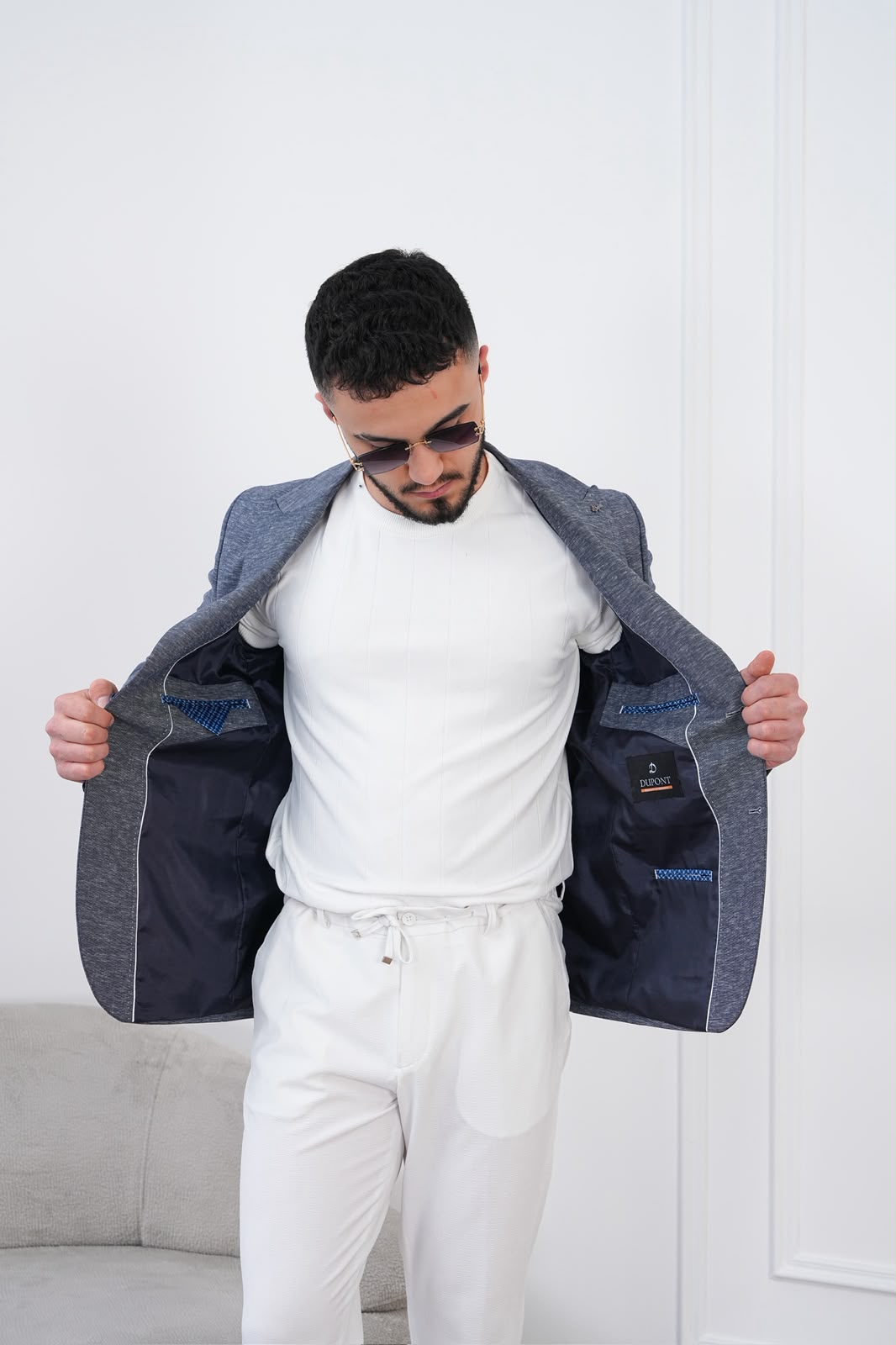Dupont Keten Karışımlı Slim Fit Kırlangıç Yaka Çift Düğme Tek Blazer Ceket