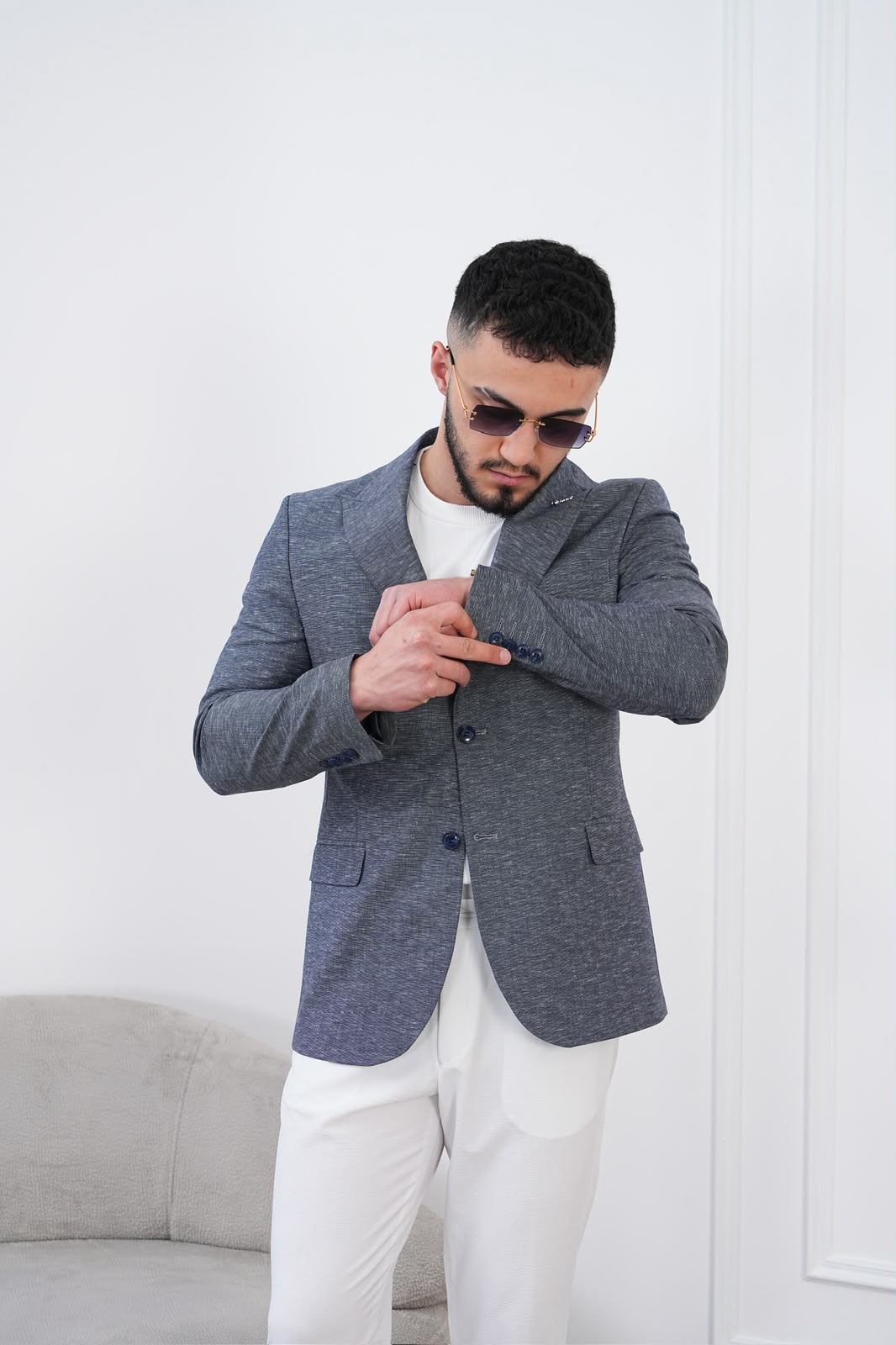 Dupont Keten Karışımlı Slim Fit Kırlangıç Yaka Çift Düğme Tek Blazer Ceket