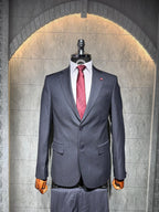 Dupont Slim Fit Çizgili Erkek Takım Elbise - Mono Yaka Çift Düğme