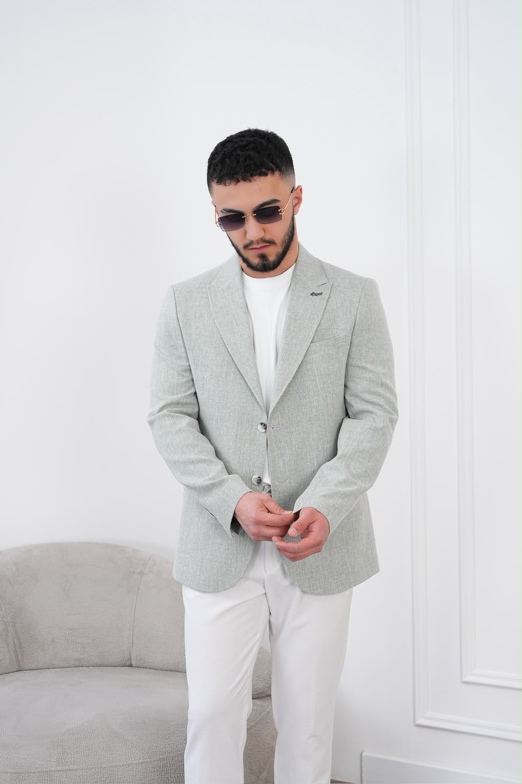 Dupont Keten Karışımlı Slim Fit Sivri Yaka Çift Düğme Tek Blazer Ceket
