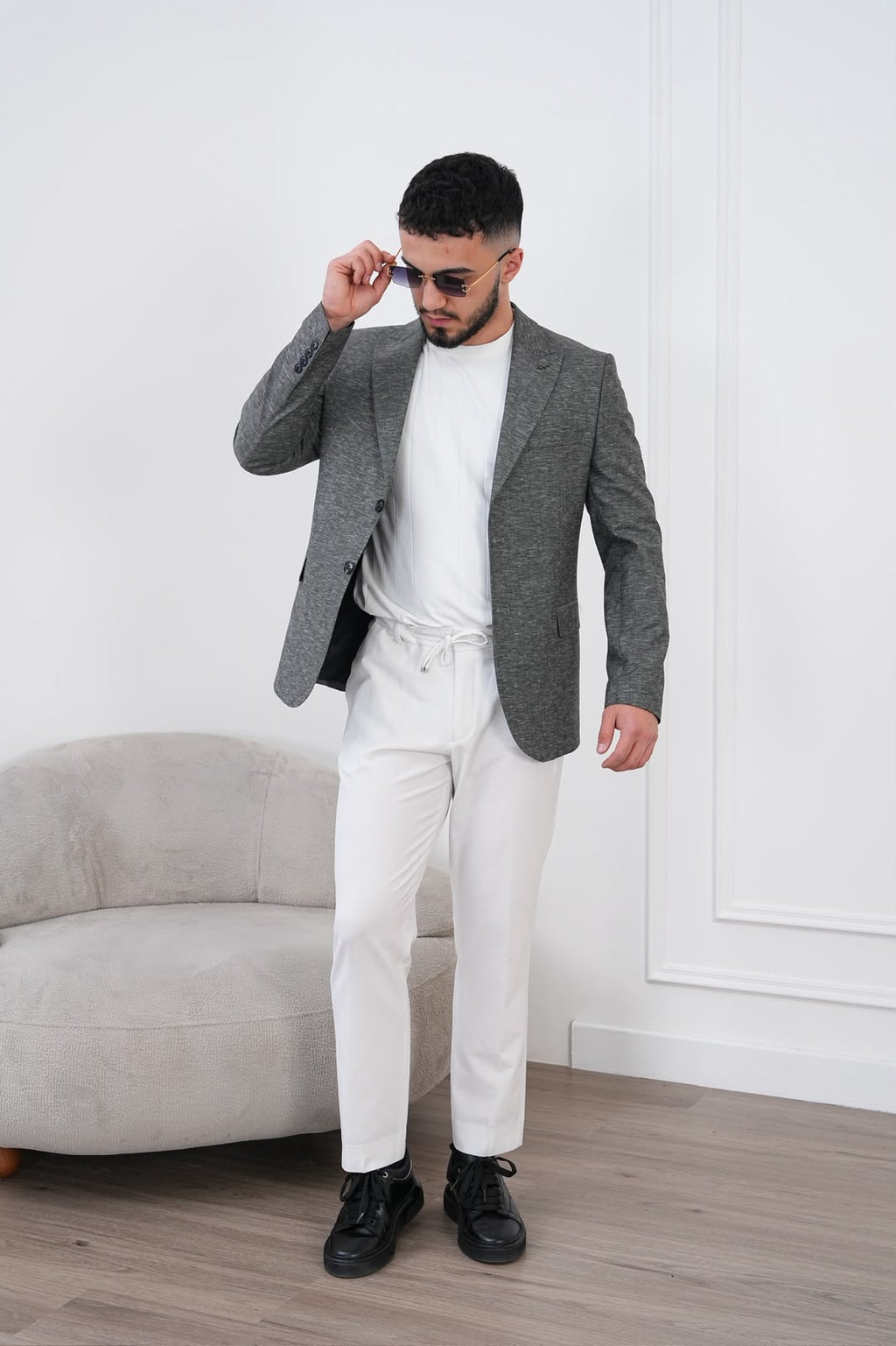 Dupont Keten Karışımlı Slim Fit Sivri Yaka Çift Düğme Tek Blazer Ceket