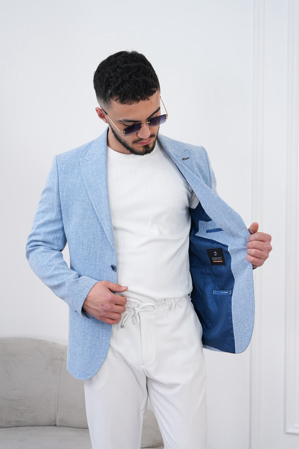 Dupont Keten Karışımlı Slim Fit Sivri Yaka Çift Düğme Tek Blazer Ceket