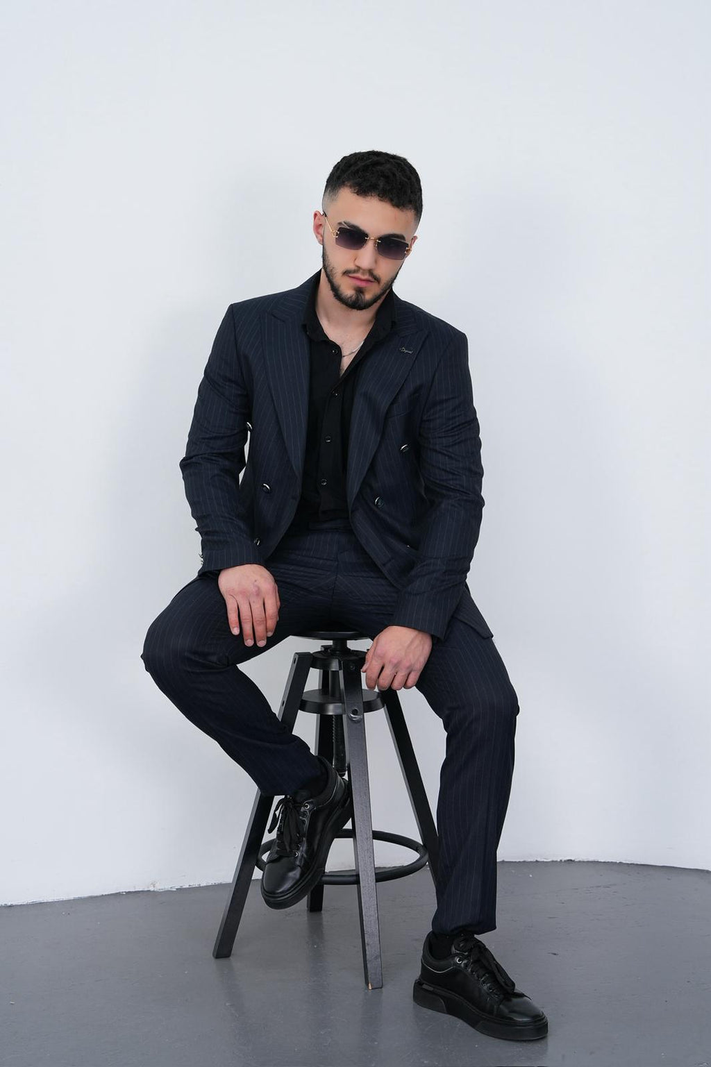 Dupont Erkek Çizgili Kruvaze Takım Elbise - Slim Fit 6 Drop Kırlangıç Yaka