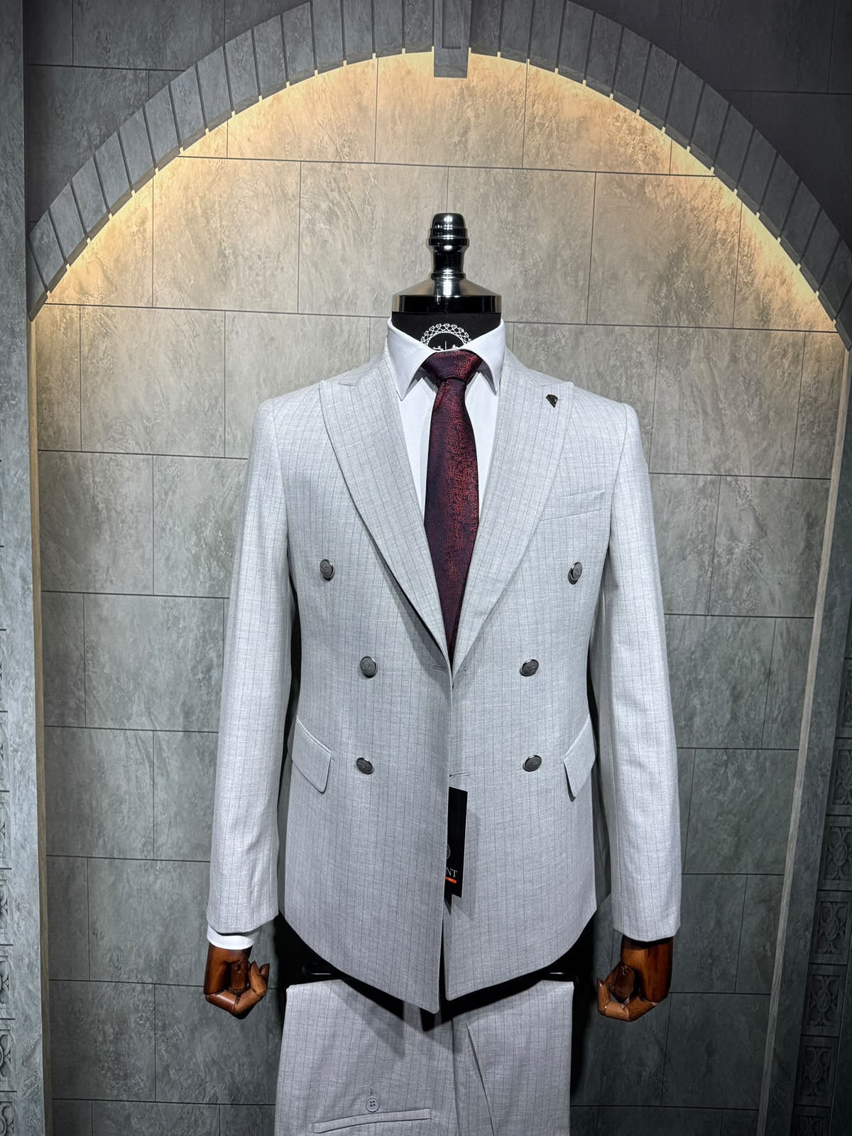 Dupont Erkek Çizgili Kruvaze Çift Yırtmaç 2'li Takım Elbise Slim Fit 6 Drop