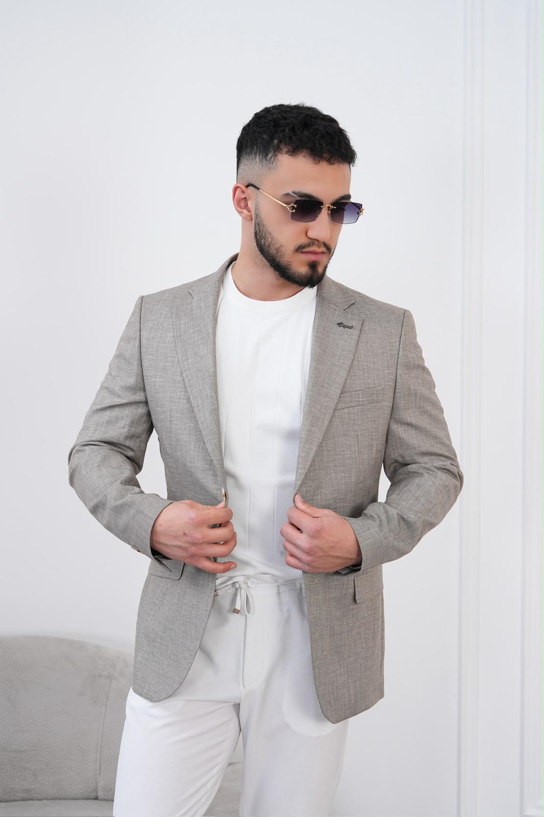 Dupont Keten Karışımlı Slim Fit Mono Yaka Çift Düğme Tek Blazer Ceket