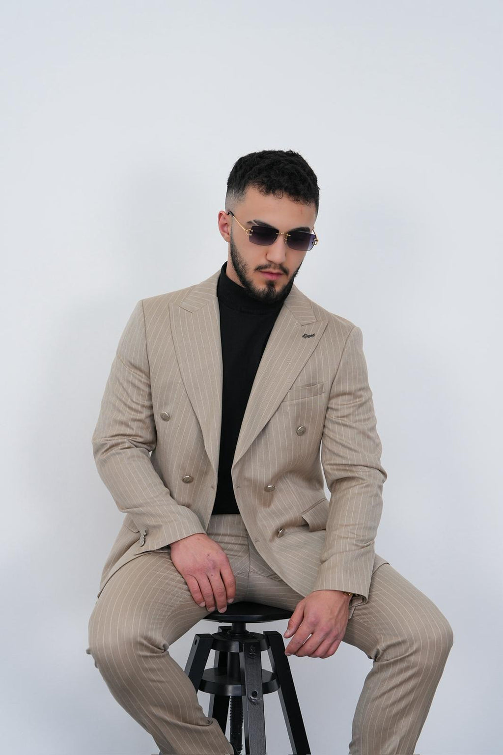 Dupont Erkek Çizgili Kruvaze Takım Elbise - Slim Fit 6 Drop Kırlangıç Yaka