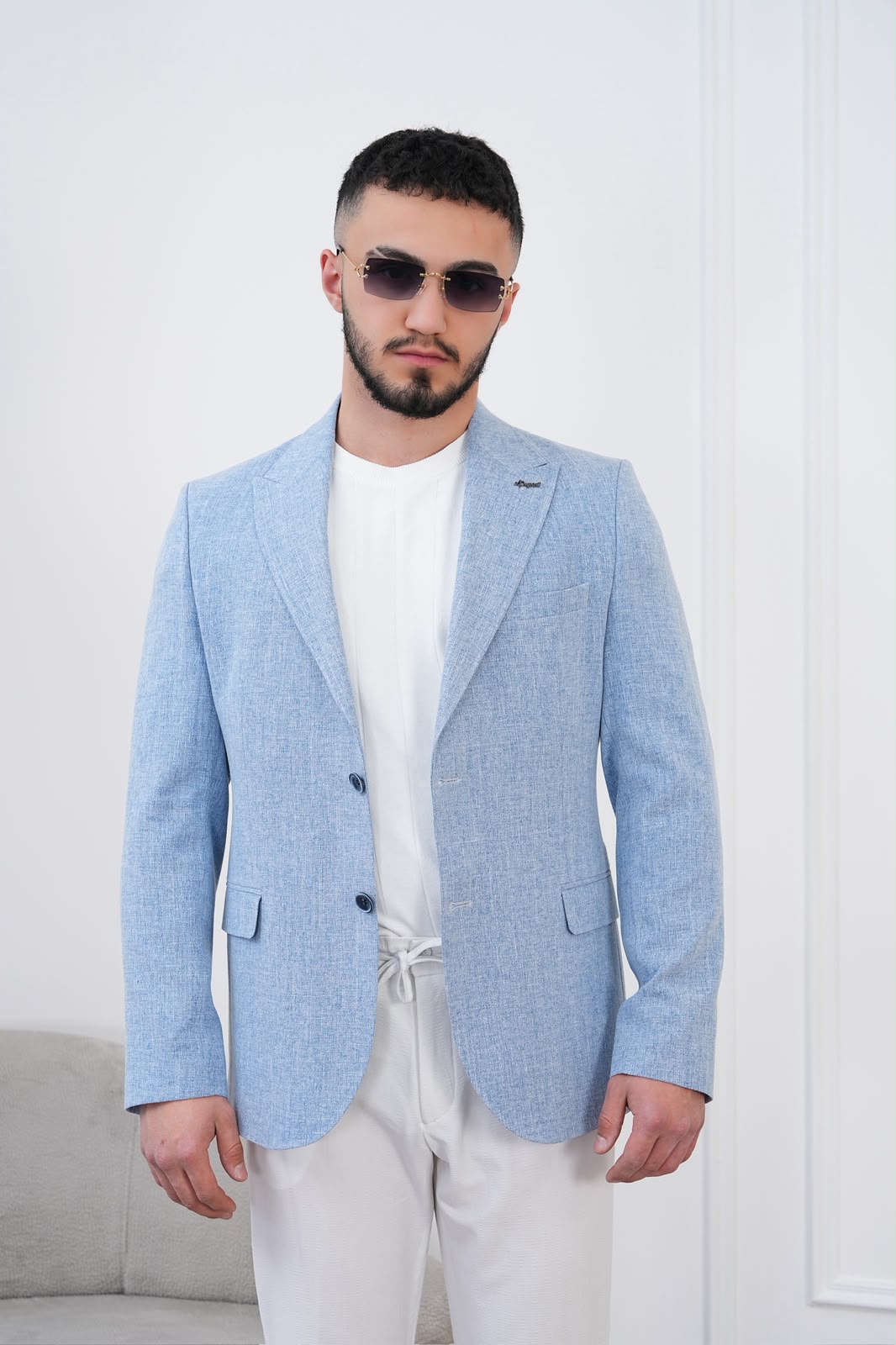Dupont Keten Karışımlı Slim Fit Sivri Yaka Çift Düğme Tek Blazer Ceket