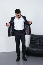 Dupont Erkek Çizgili Kruvaze Takım Elbise - Slim Fit 6 Drop Çift Yırtmaçlı