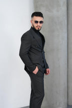 Dupont Erkek Çizgili Kruvaze Takım Elbise - Slim Fit 6 Drop Kırlangıç Yaka