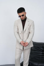 Dupont Erkek Çizgili Kruvaze Takım Elbise - Slim Fit 6 Drop Çift Yırtmaçlı