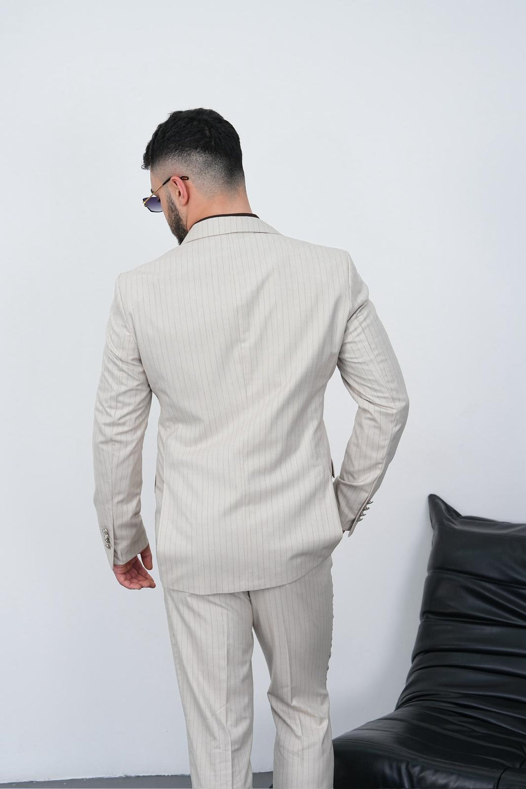 Dupont Erkek Çizgili Kruvaze Takım Elbise - Slim Fit 6 Drop Çift Yırtmaçlı