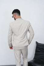 Dupont Erkek Çizgili Kruvaze Takım Elbise - Slim Fit 6 Drop Çift Yırtmaçlı