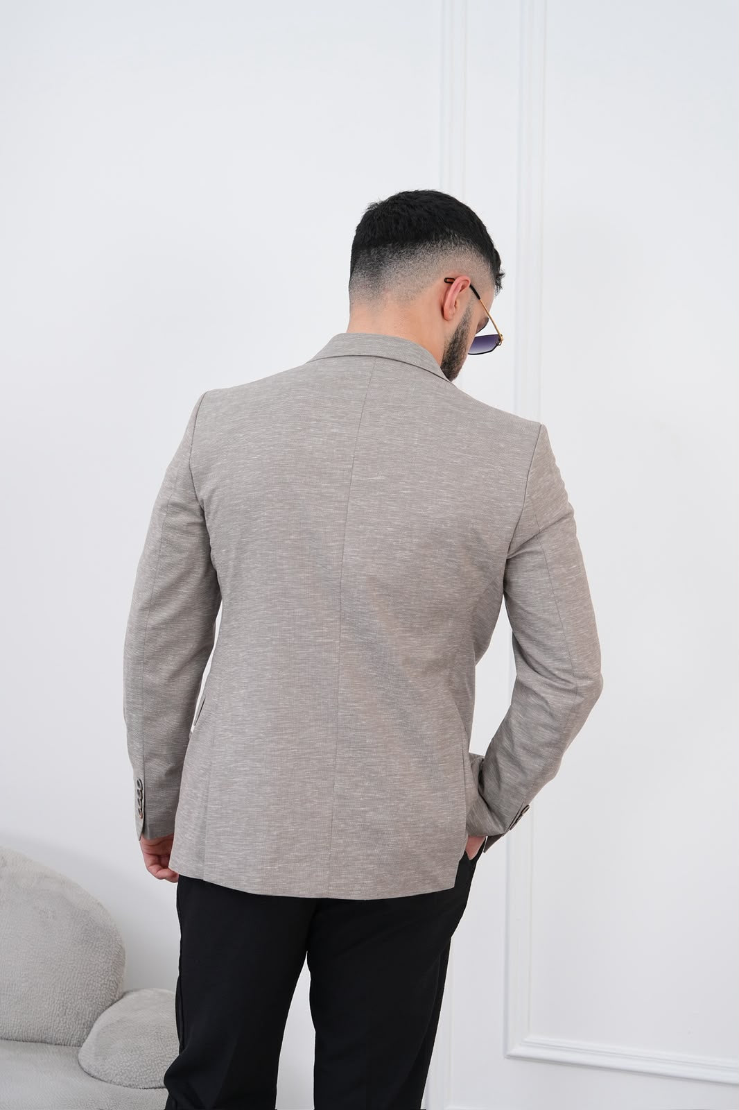 Dupont Keten Karışımlı Slim Fit Kırlangıç Yaka Çift Düğme Tek Blazer Ceket
