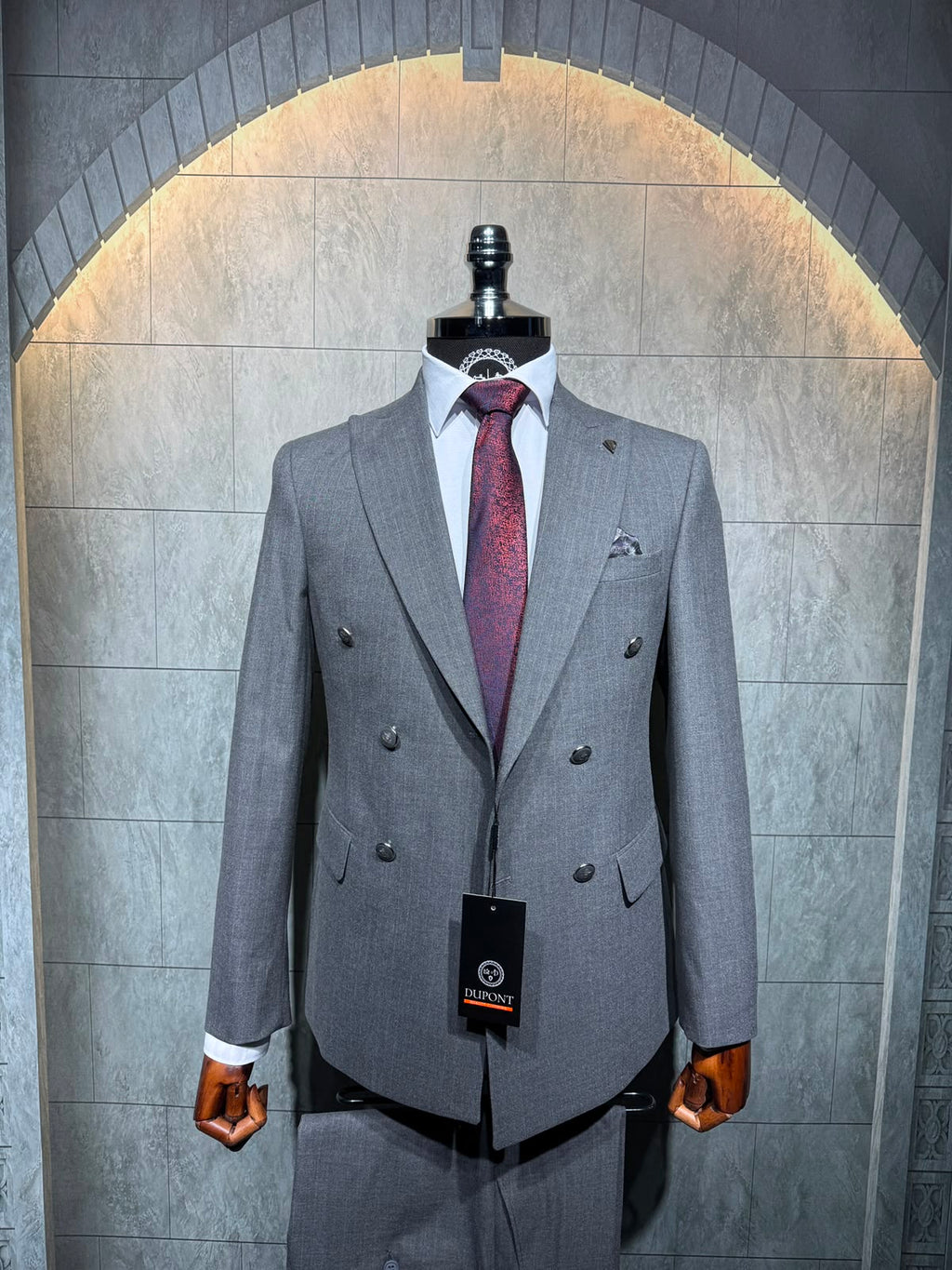 Dupont Erkek Çizgili Kruvaze Çift Yırtmaç 2'li Takım Elbise Slim Fit 6 Drop