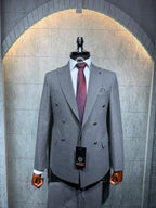 Dupont Erkek Çizgili Kruvaze Çift Yırtmaç 2'li Takım Elbise Slim Fit 6 Drop