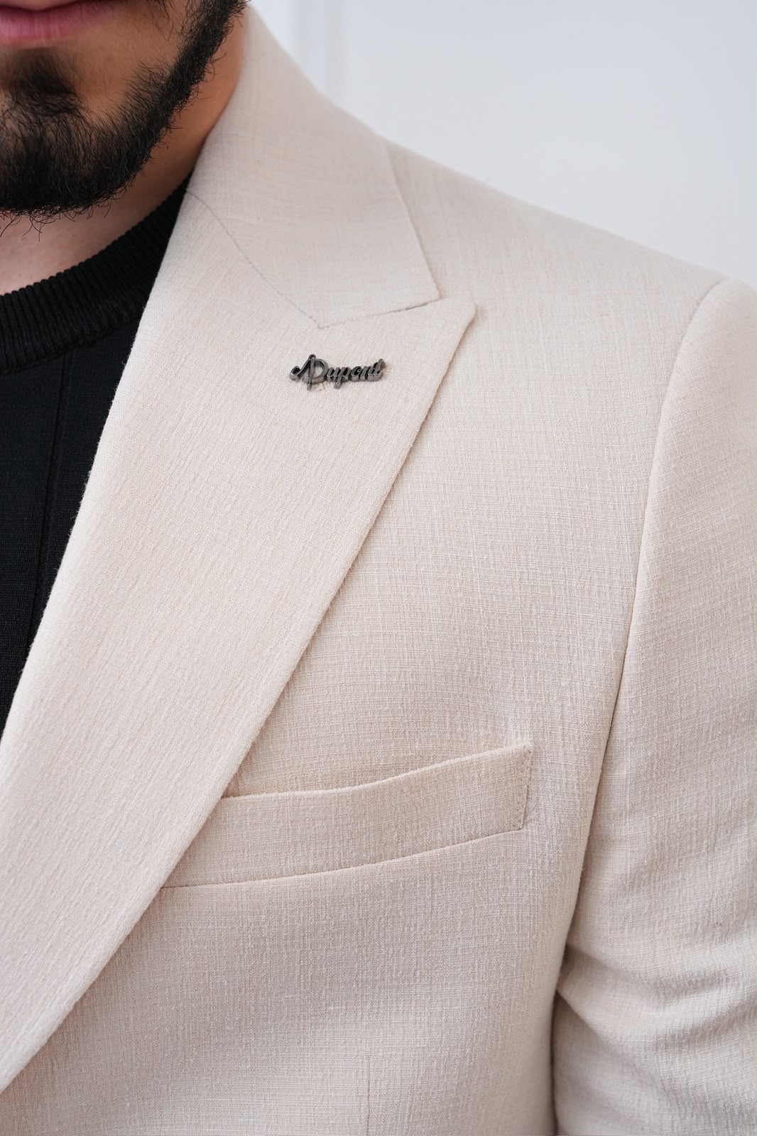 Dupont Keten Karışımlı Slim Fit Sivri Yaka Çift Düğme Tek Blazer Ceket