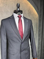 Dupont Slim Fit Çizgili Erkek Takım Elbise - Mono Yaka Çift Düğme