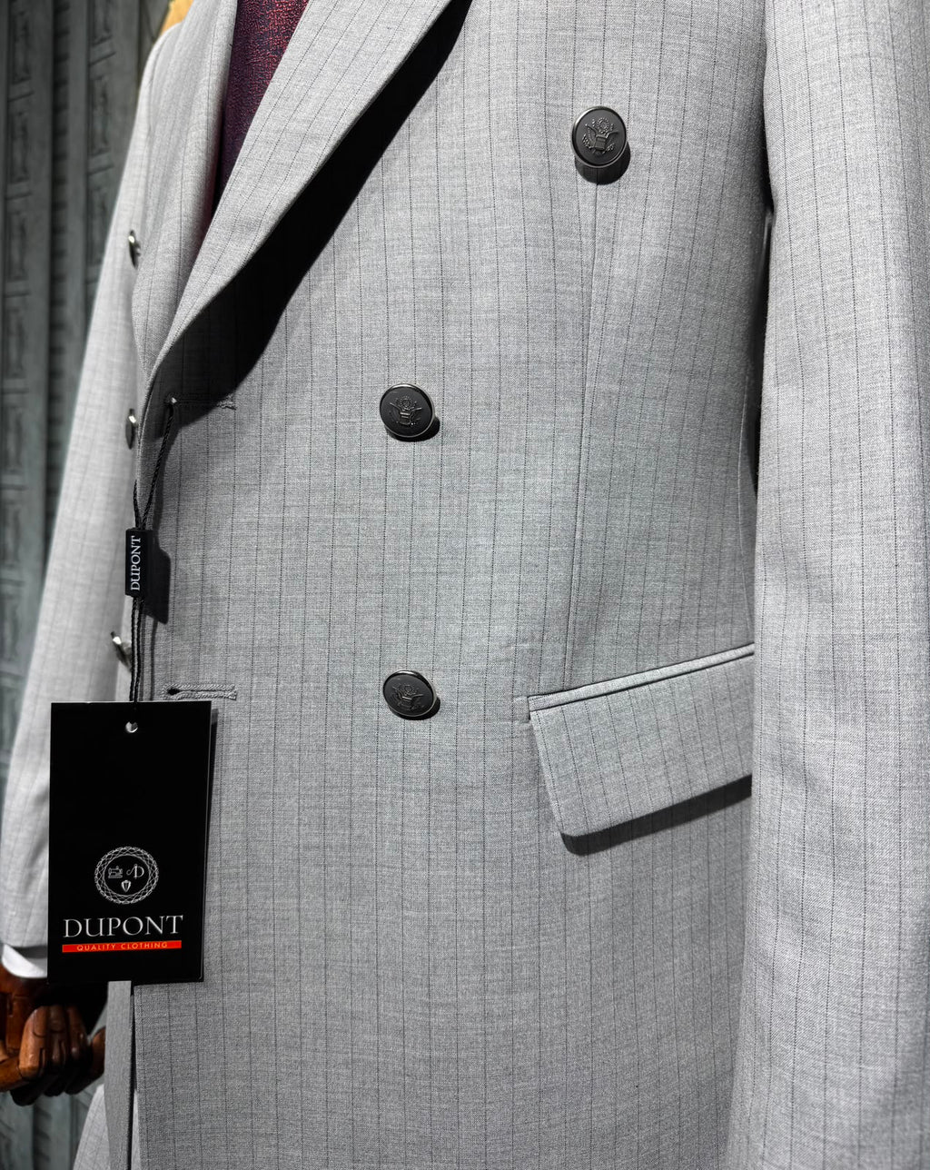 Dupont Erkek Çizgili Kruvaze Çift Yırtmaç 2'li Takım Elbise Slim Fit 6 Drop
