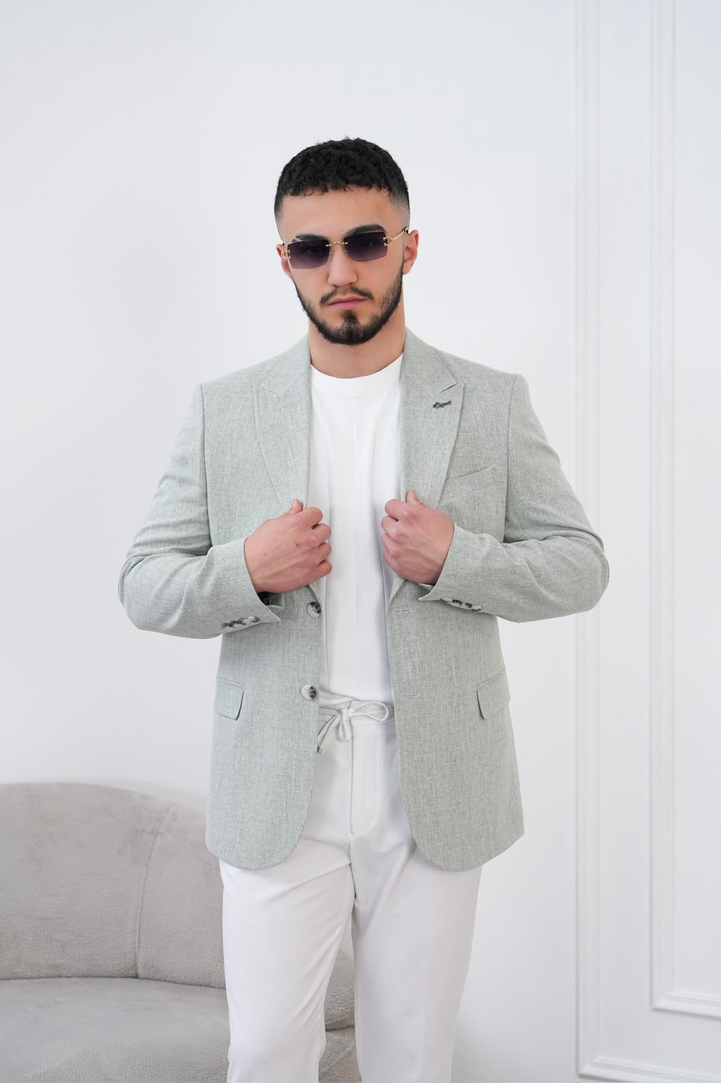Dupont Keten Karışımlı Slim Fit Sivri Yaka Çift Düğme Tek Blazer Ceket